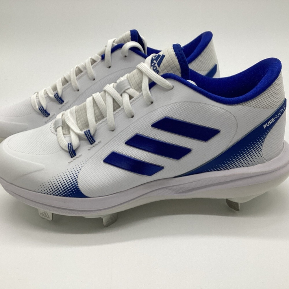 Adidas PureHustle Metal Baseball Softball Cleats White Royal Blue Low Top - Picture 4 of 8